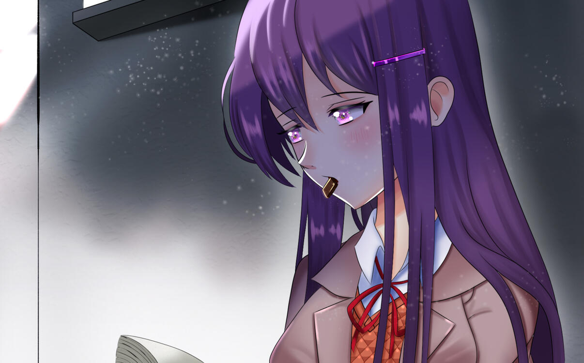 A redrawing of Yuri from Doki Doki Literature club CGI event